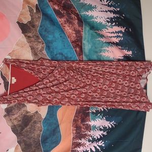 Maeve for Anthropologie XL flattering midi dress orange pink lined stretchy